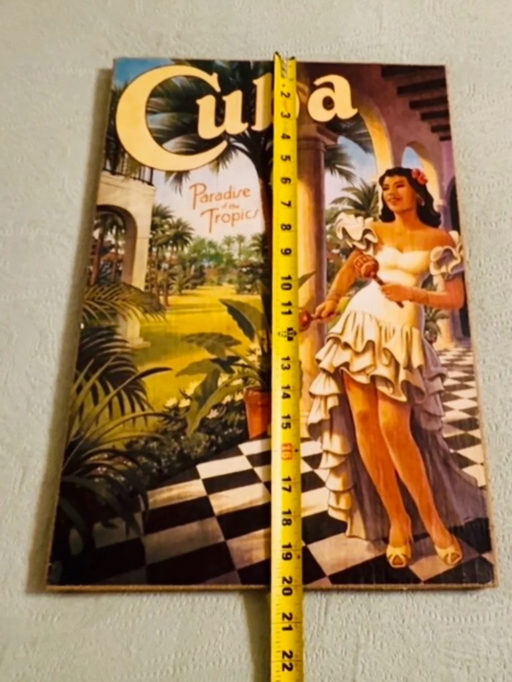 Cuba-Paradise of the Tropics print on burlap frame, used.